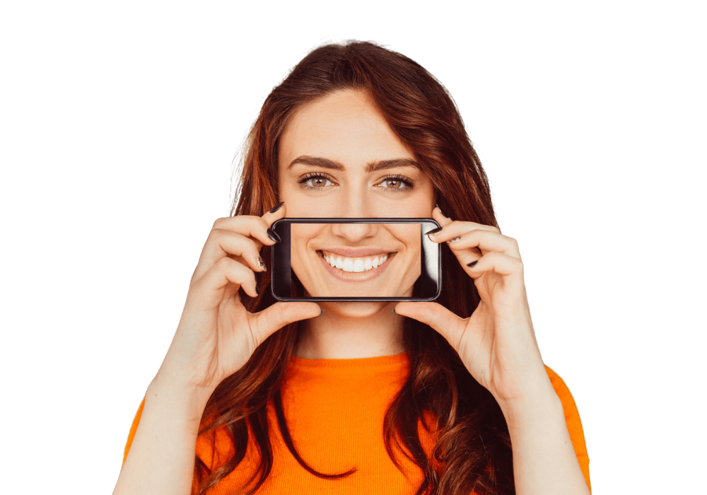 Patient taking a selfie for virtual Invisalign consultation
